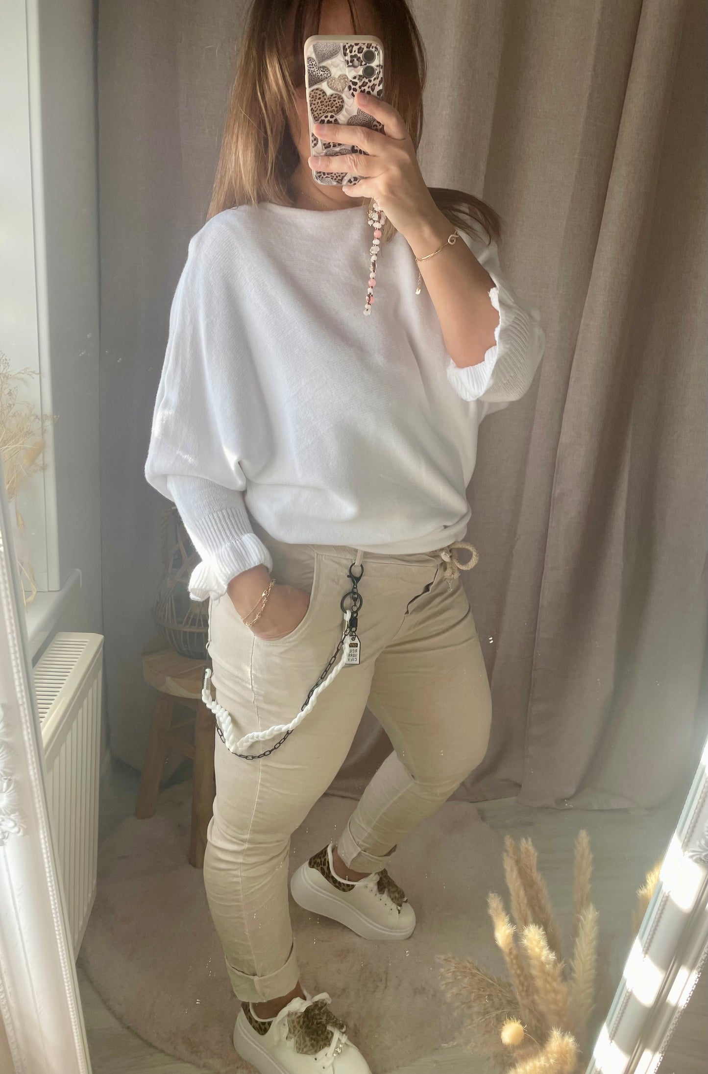 Pantalon beige aspect froissé Stretch ceinture élastique