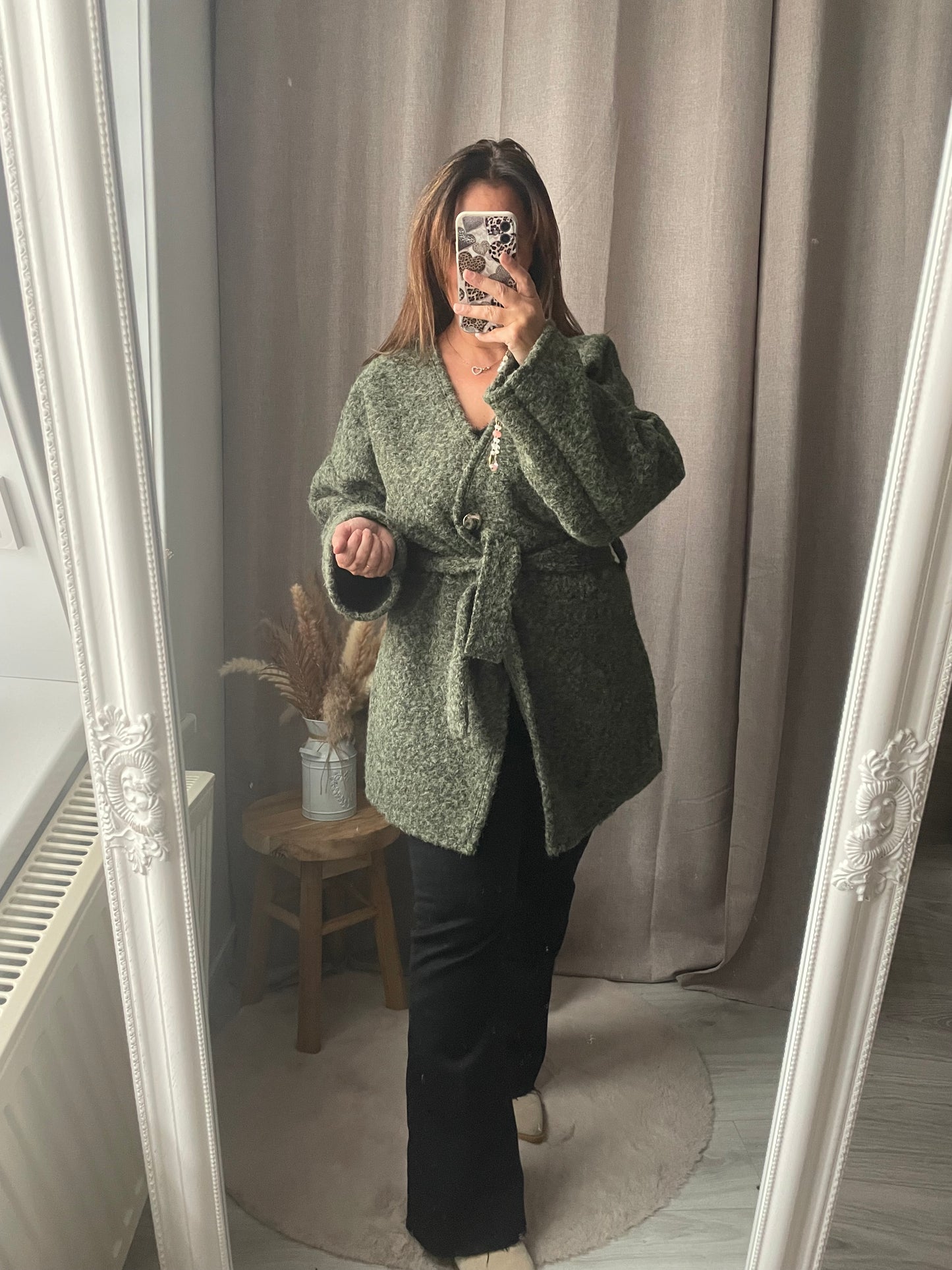 Veste cardigan feutrine kaki Valentina
