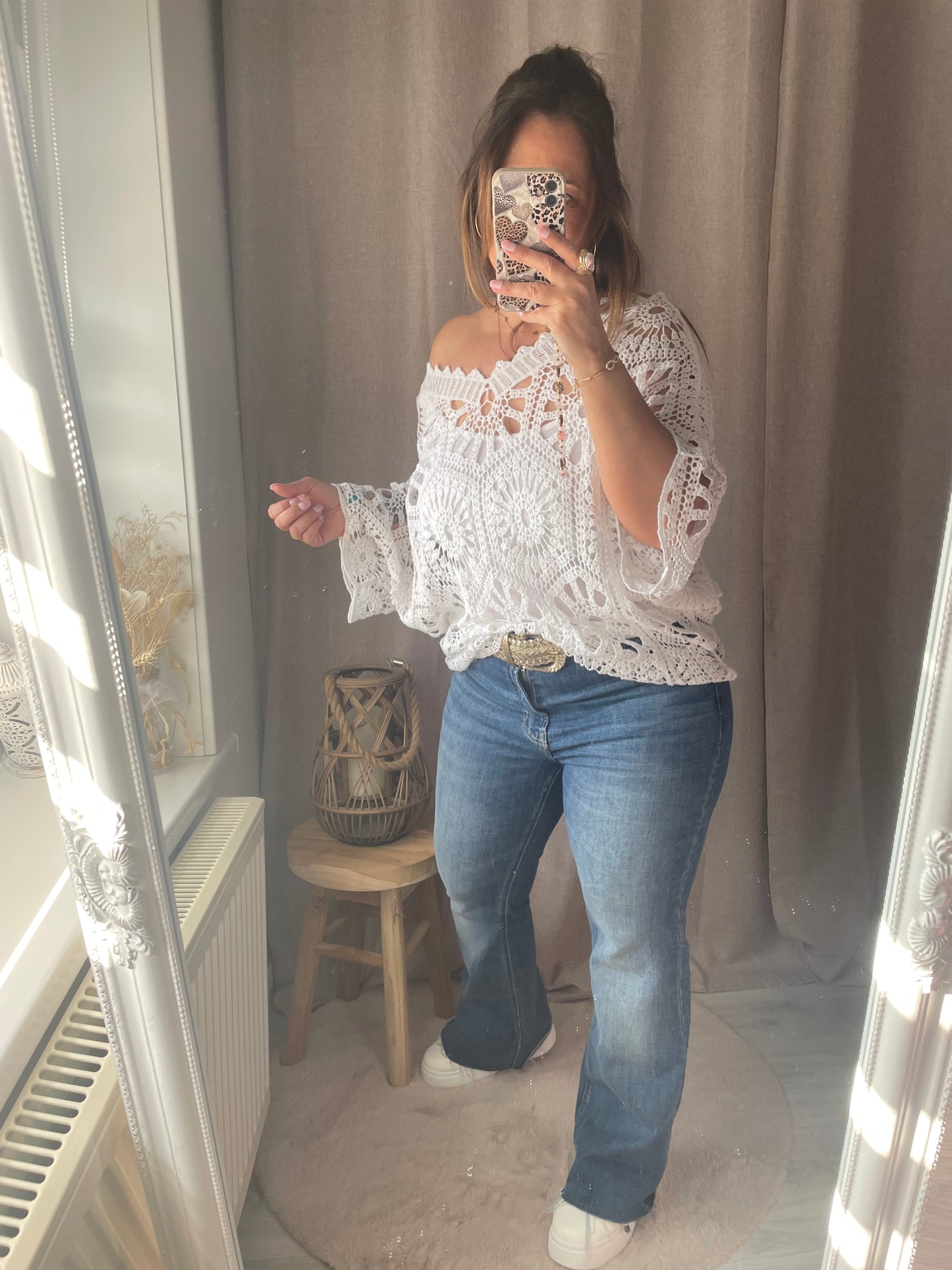 Top ample en crochet bohème blanc Amélia