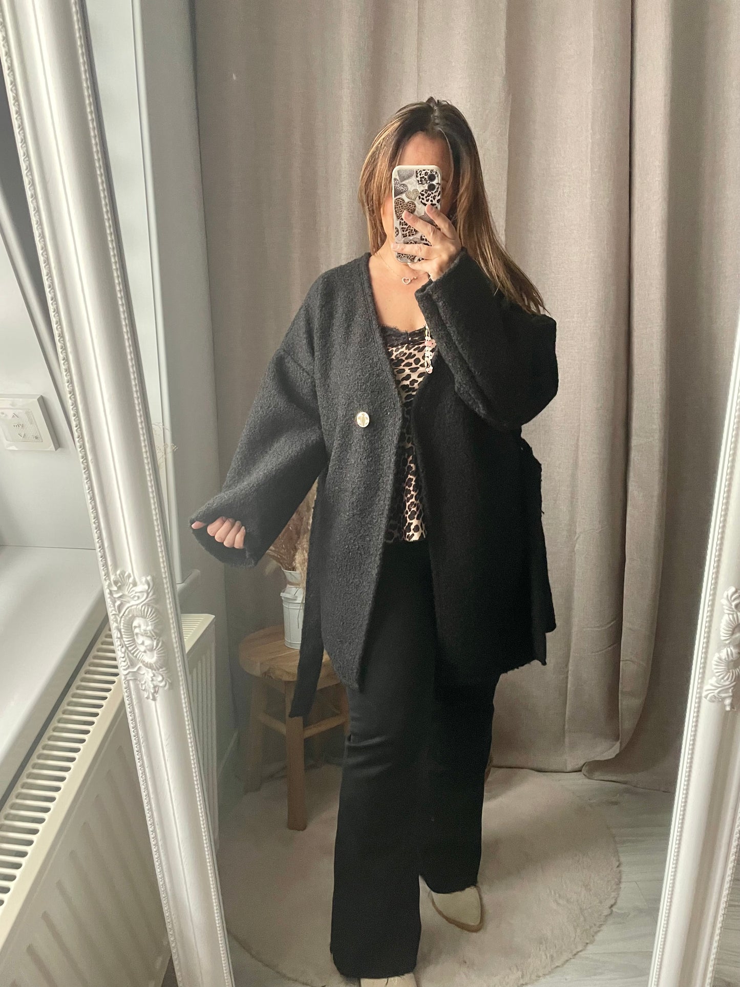 Veste cardigan feutrine noir Valentina