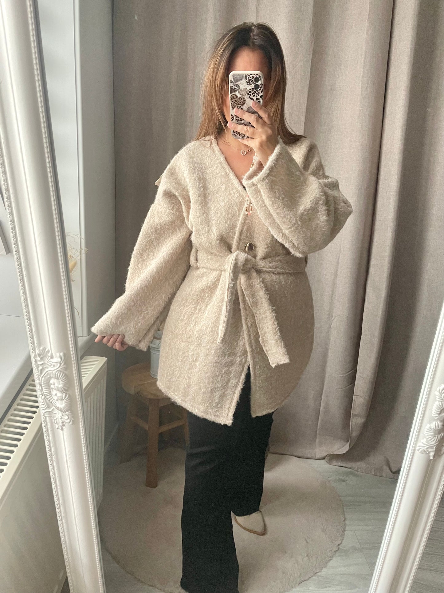 Veste cardigan feutrine beige Valentina