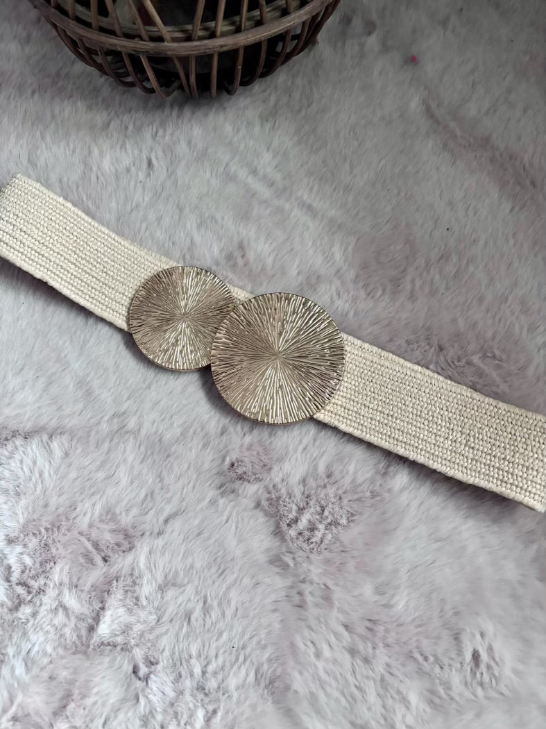 Ceinture beige élastique boucle doré