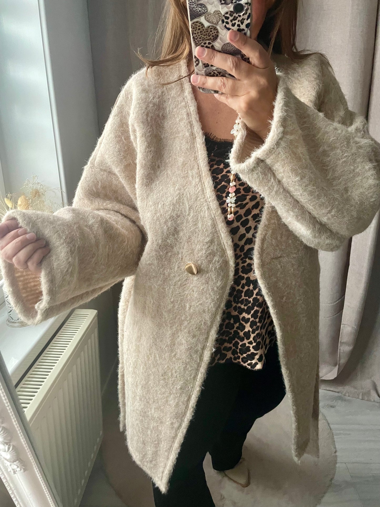 Veste cardigan feutrine beige Valentina