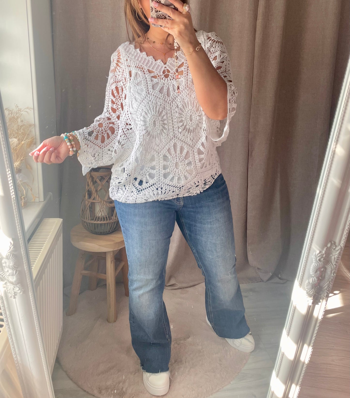 Top ample en crochet bohème blanc Amélia