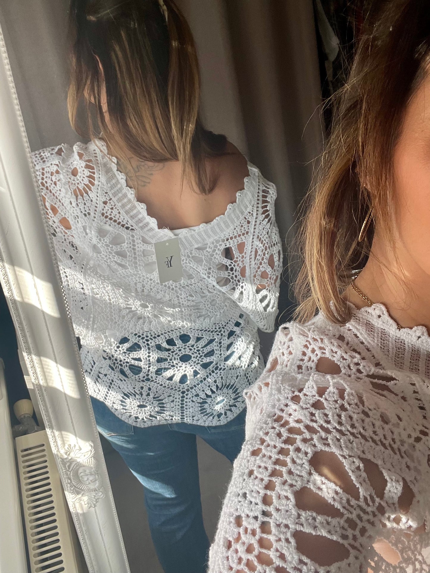 Top ample en crochet bohème blanc Amélia
