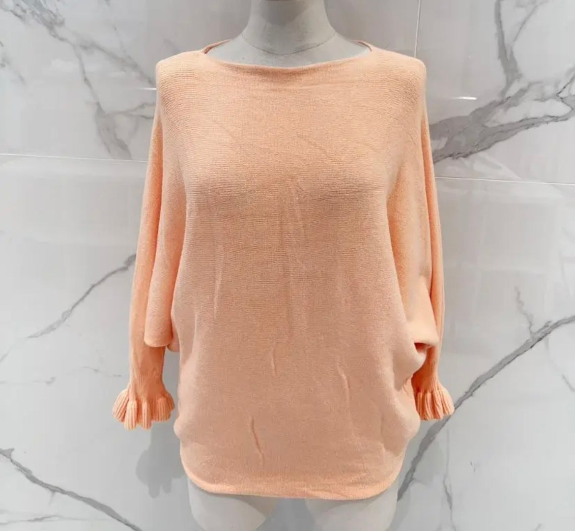 Pull abricot petite maille manches chauve-souris Mya