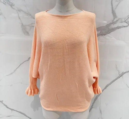 Pull abricot petite maille manches chauve-souris Mya