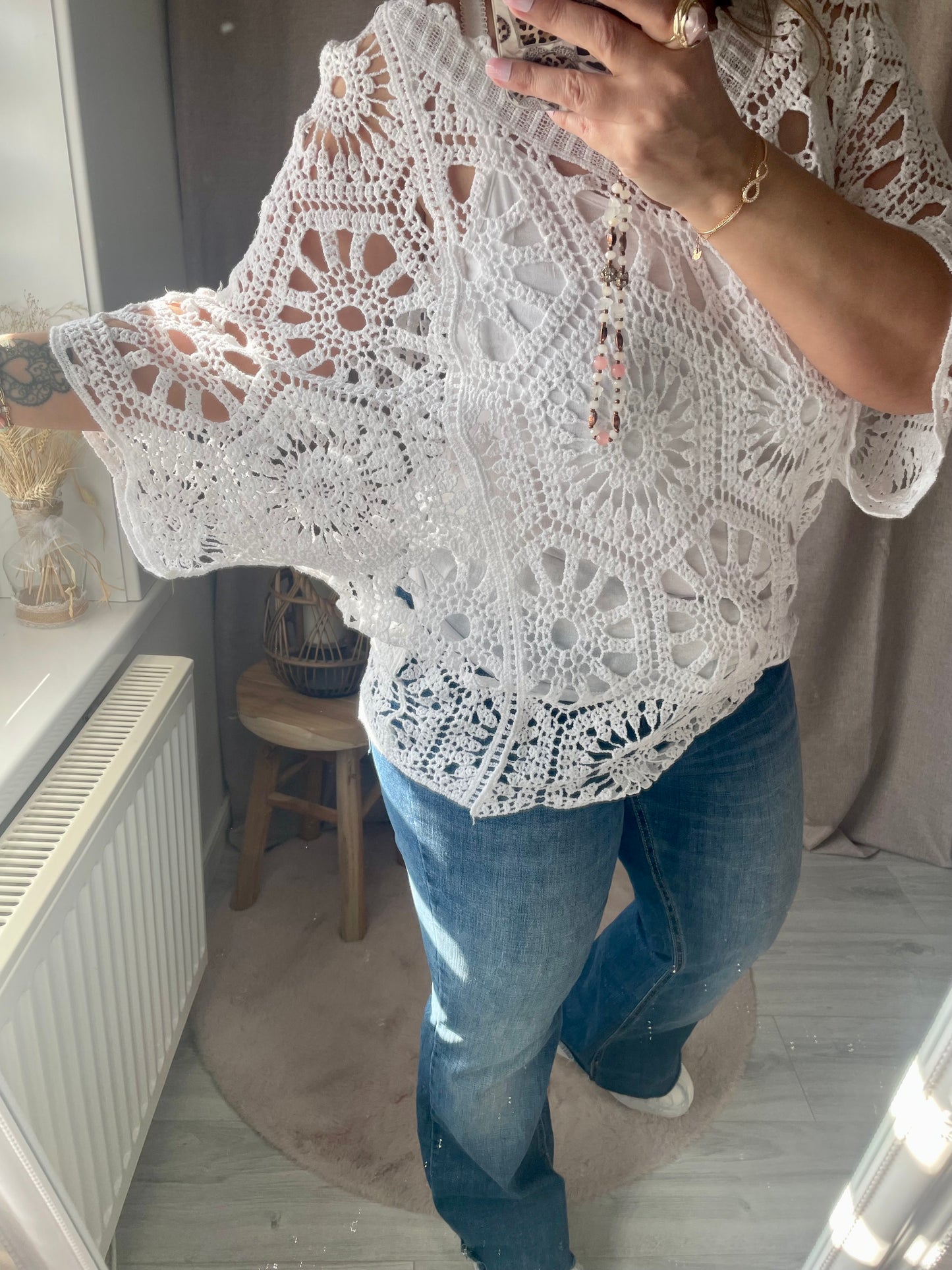 Top ample en crochet bohème blanc Amélia