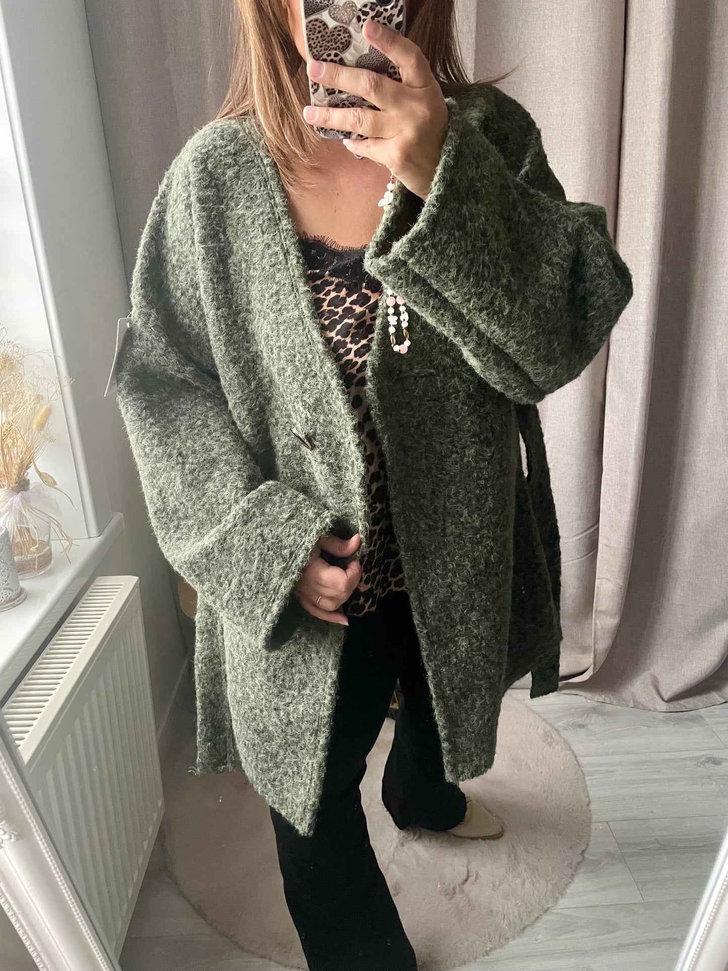 Veste cardigan feutrine kaki Valentina