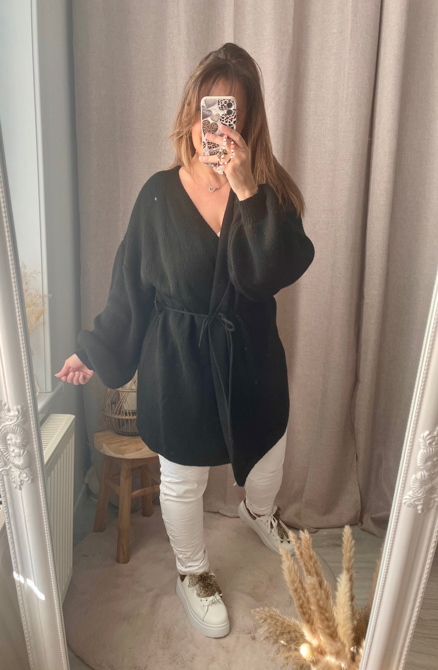 Cardigan mi-long cache cœur noir Lya