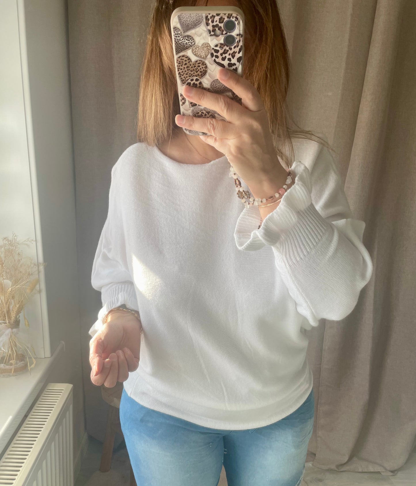 Pull blanc petite maille manches chauve-souris Mya
