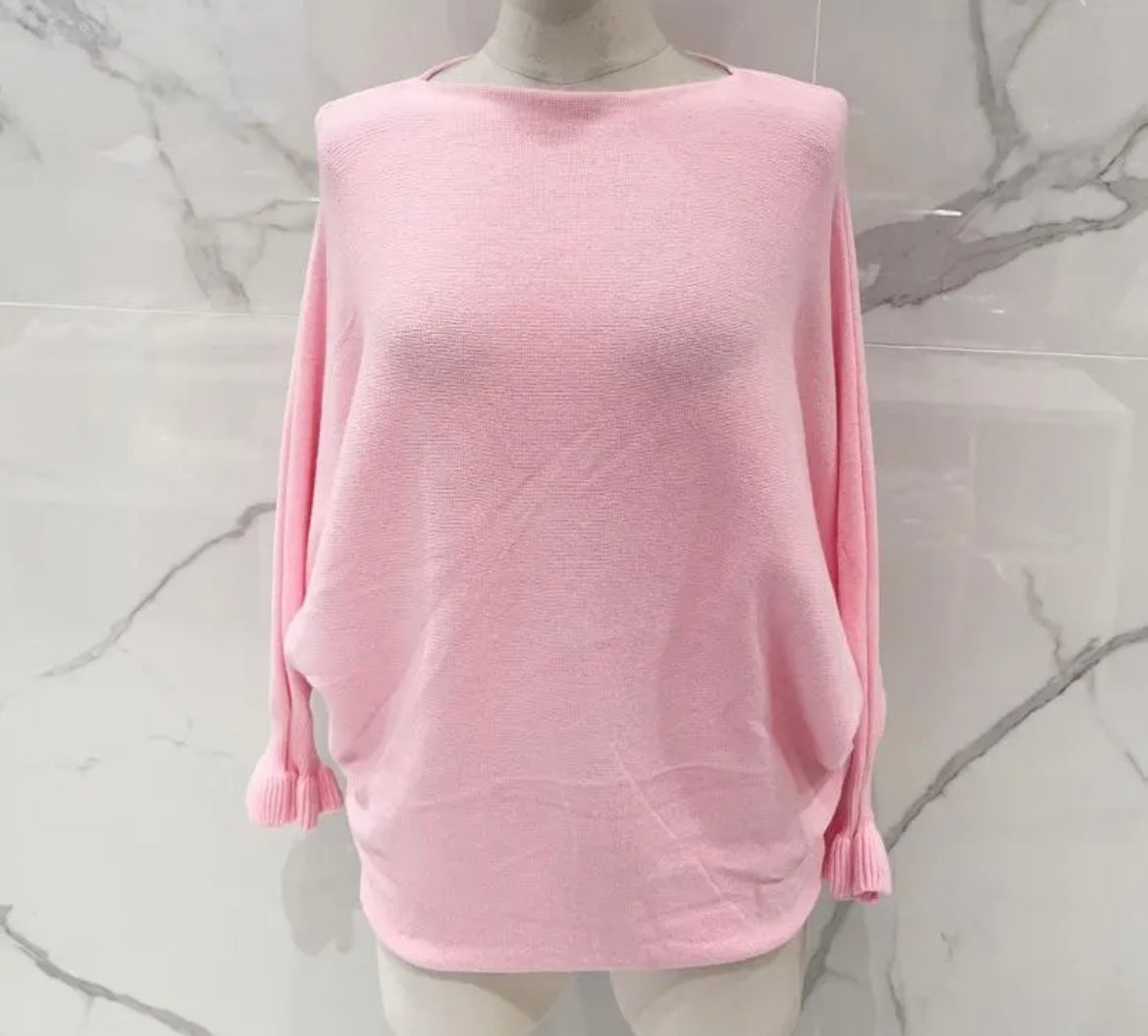 Pull rose petite maille manches chauve-souris Mya