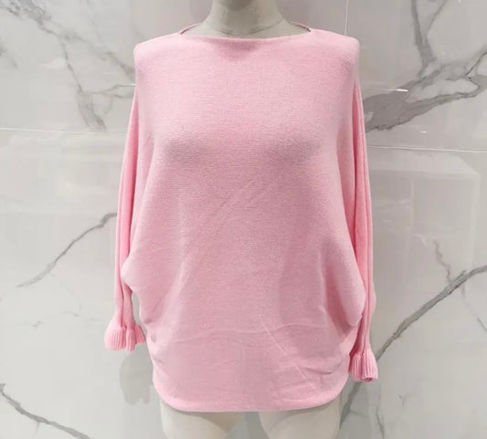 Pull rose petite maille manches chauve-souris Mya
