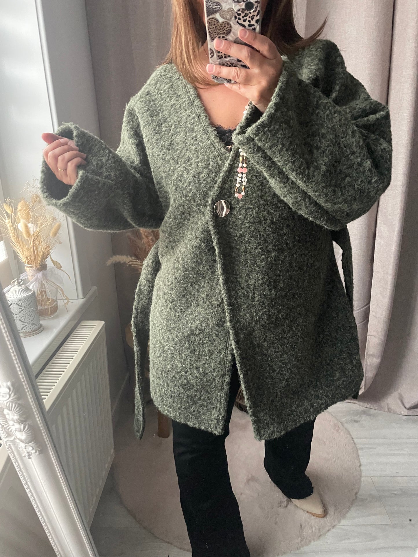 Veste cardigan feutrine kaki Valentina