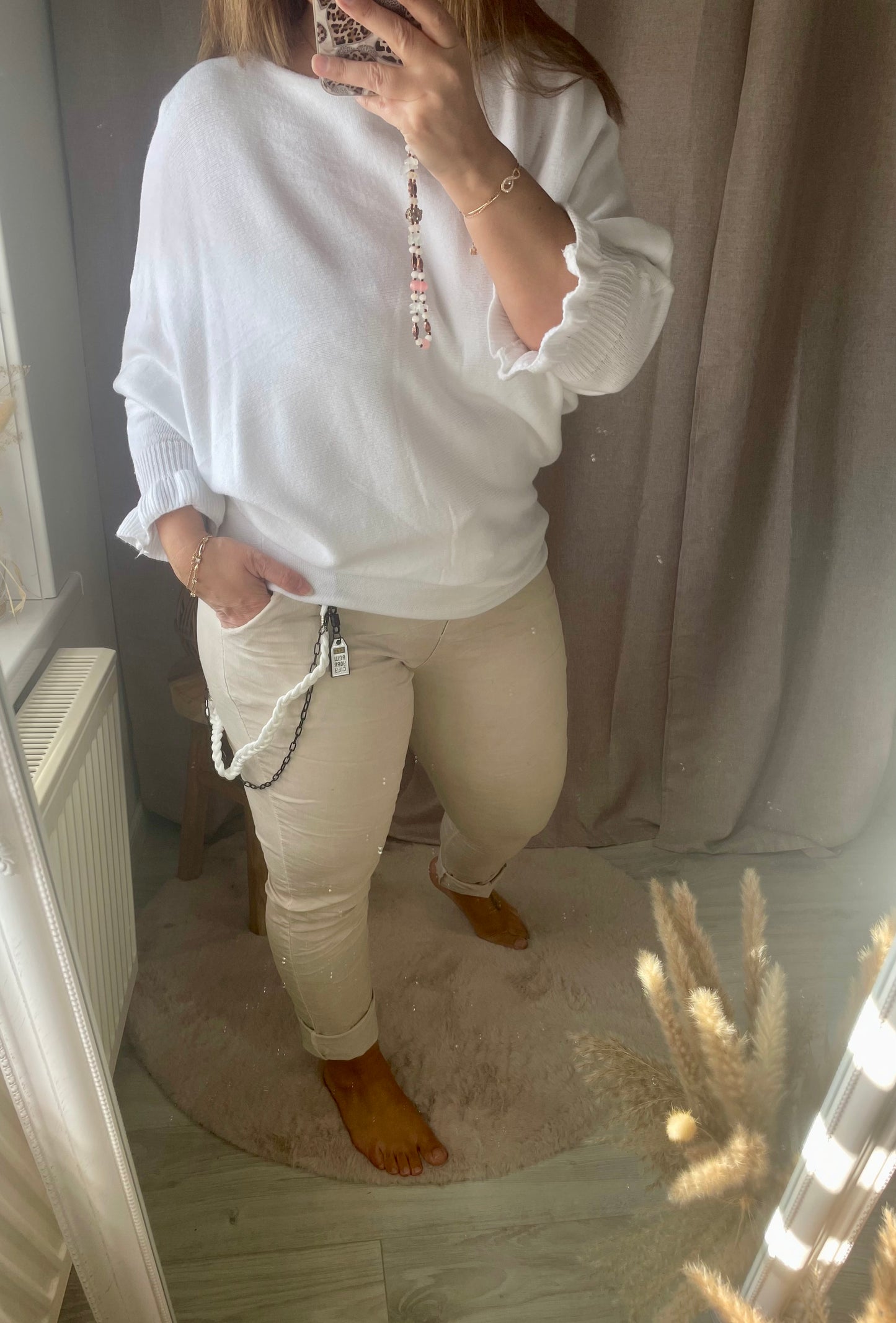 Pantalon beige aspect froissé Stretch ceinture élastique