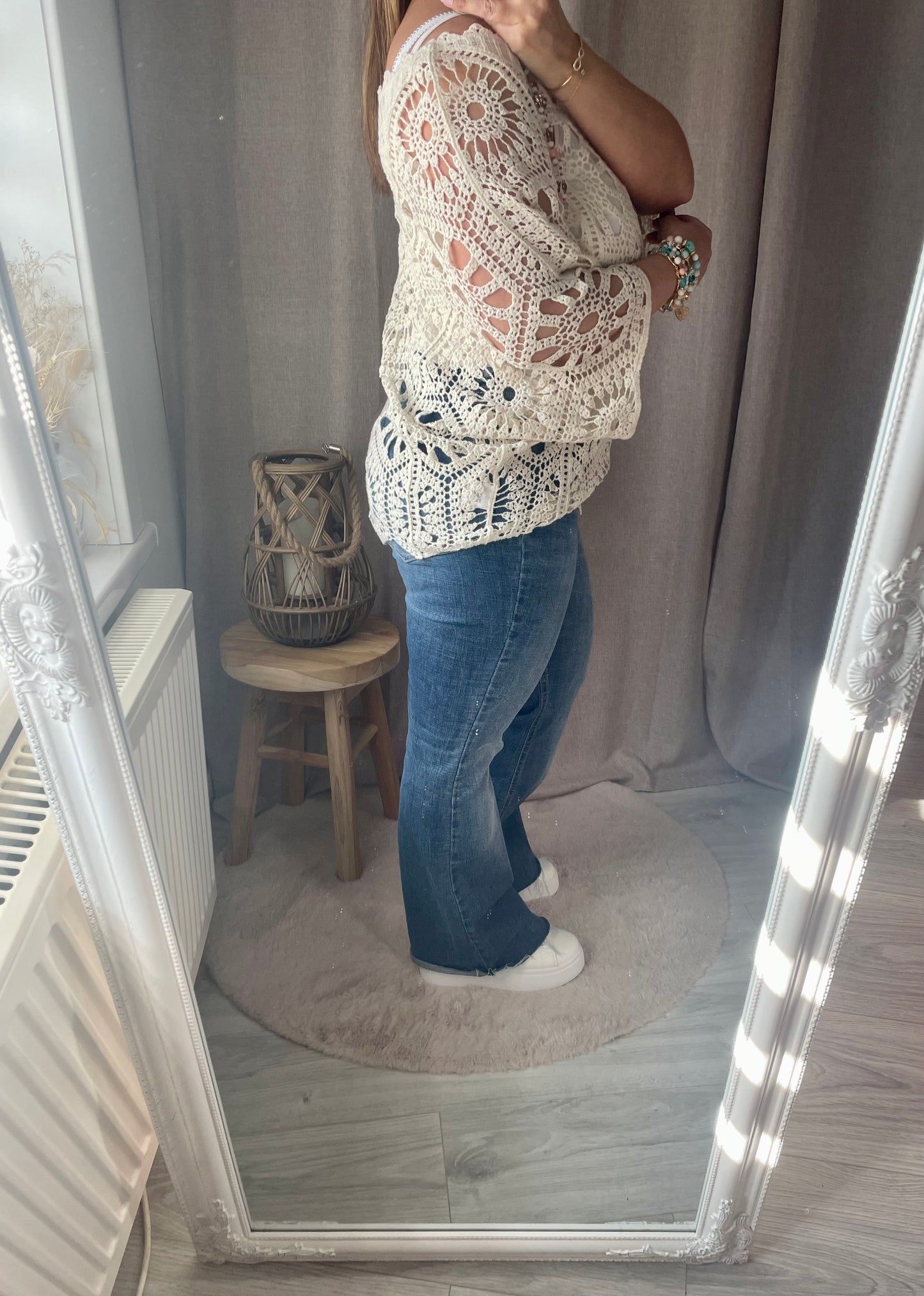 Top ample en crochet bohème beige Amélia