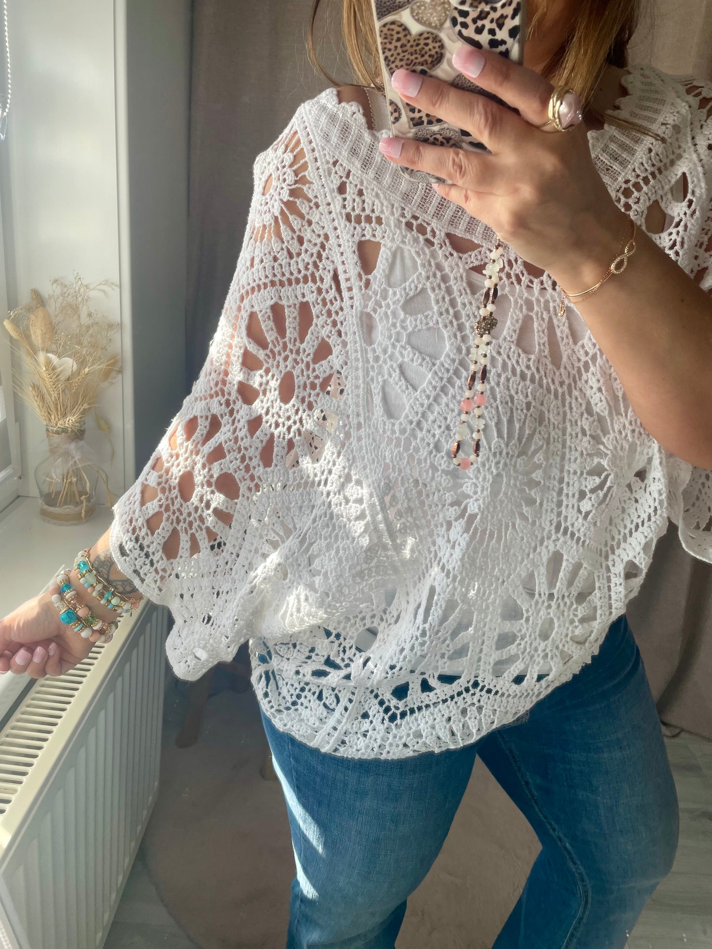 Top ample en crochet bohème blanc Amélia