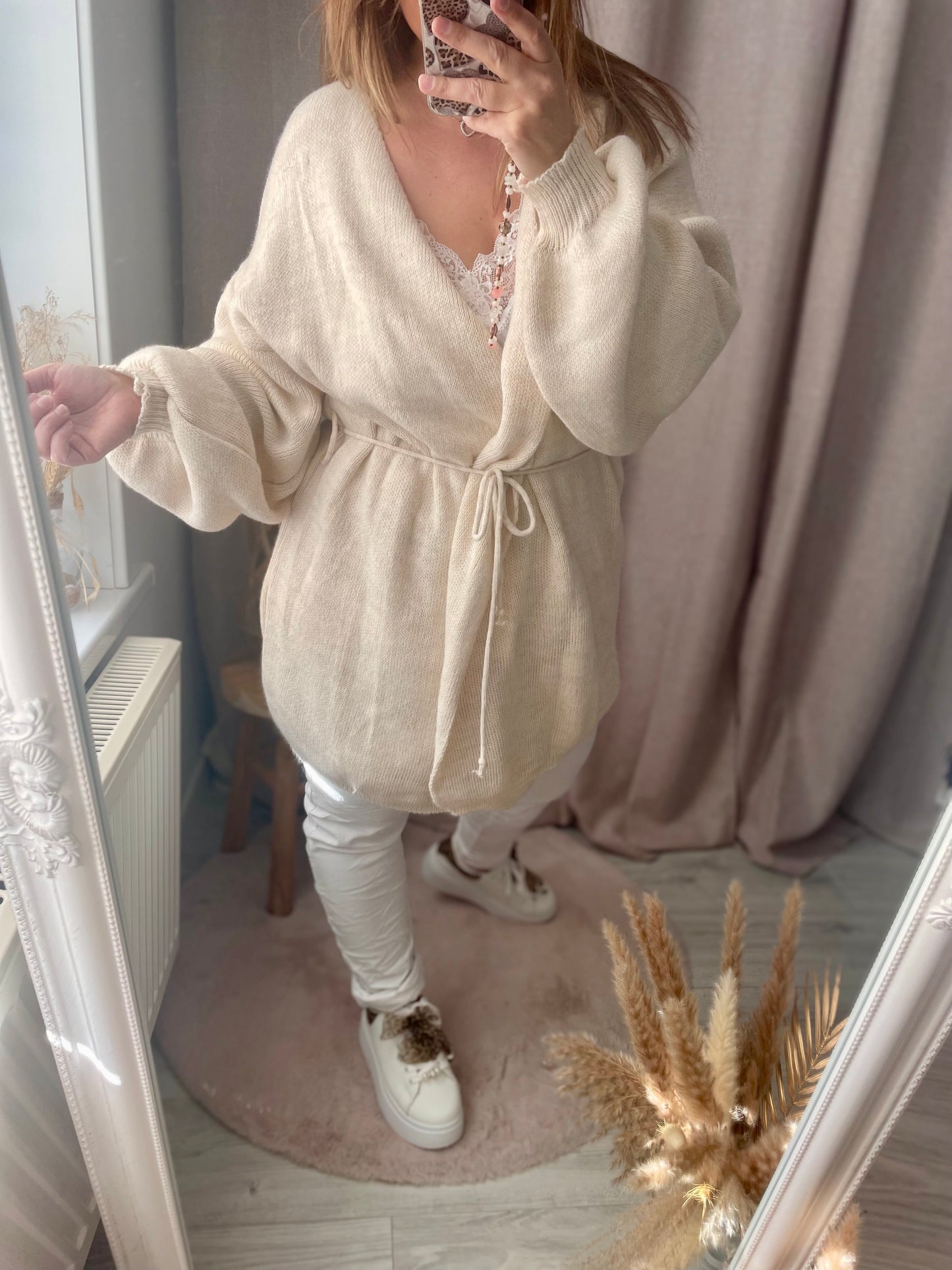 Cardigan mi-long cache cœur beige Lya
