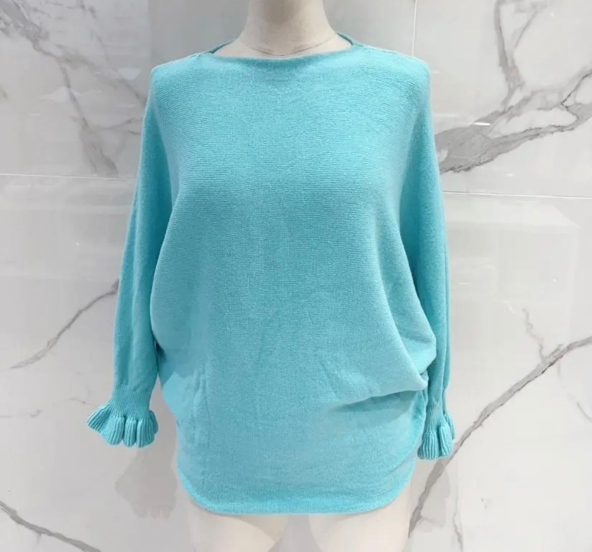 Pull turquoise petite maille manches chauve-souris Mya