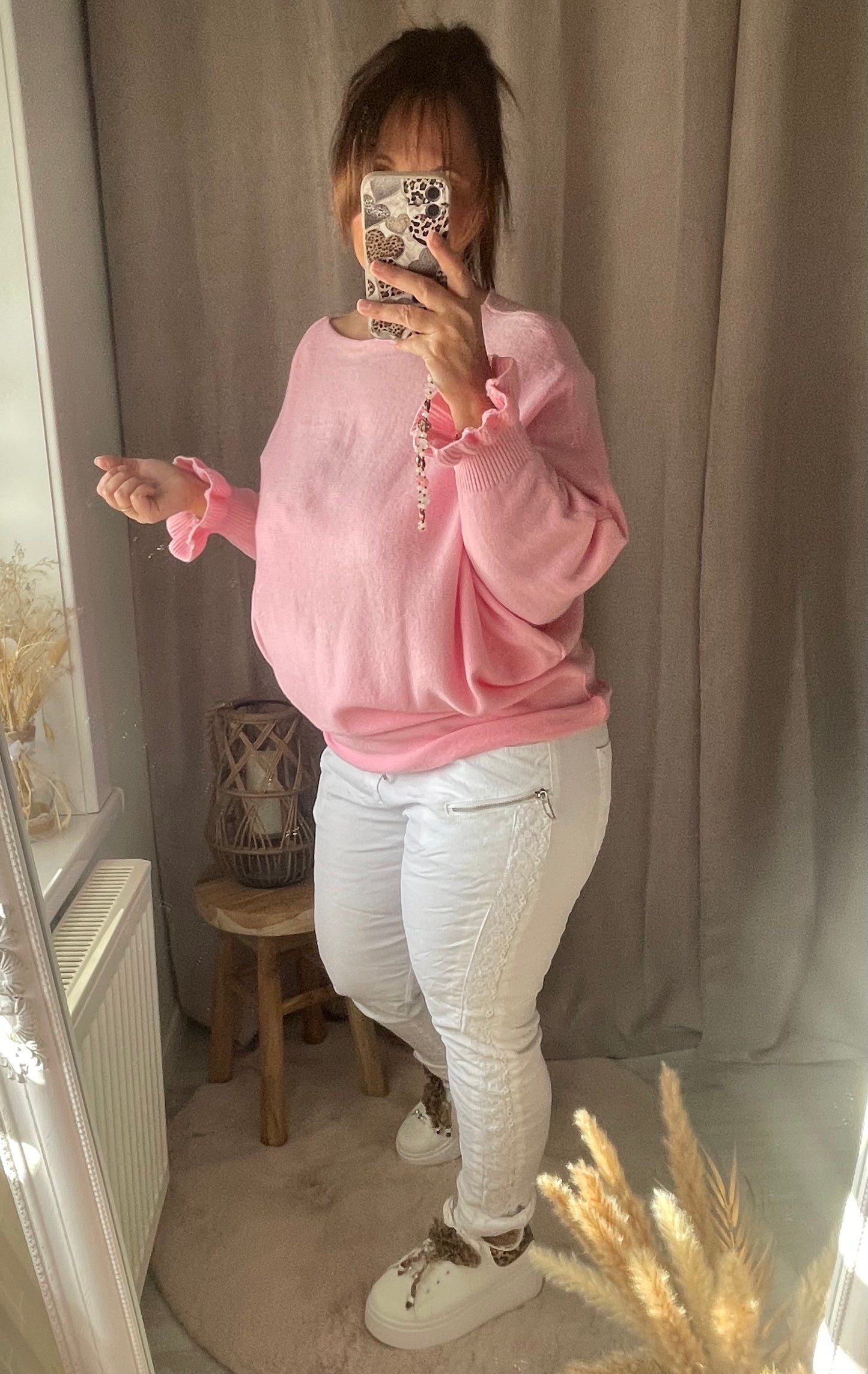 Pull rose petite maille manches chauve-souris Mya