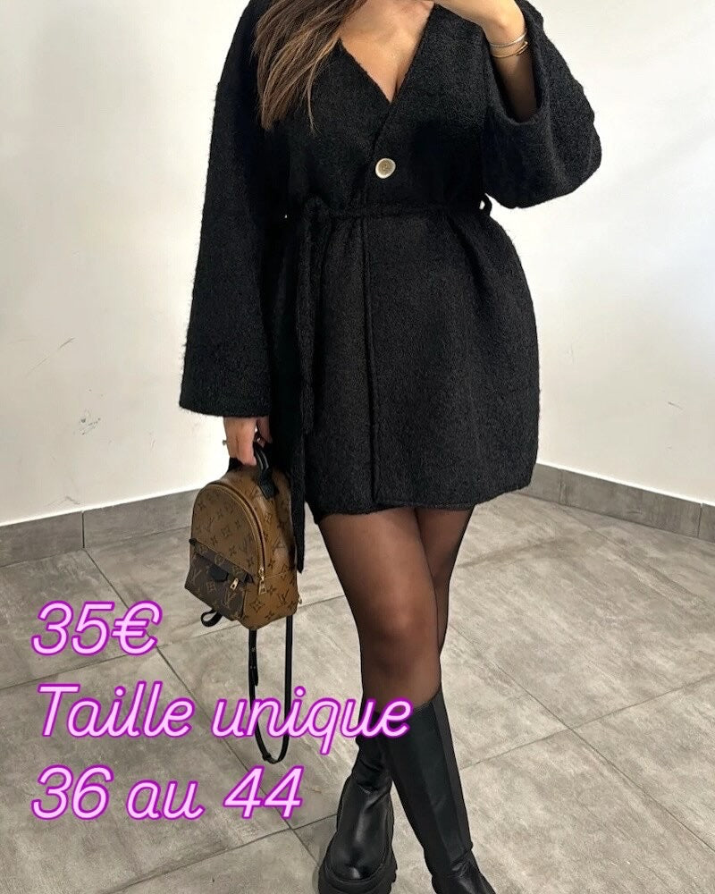 Veste cardigan feutrine noir Valentina