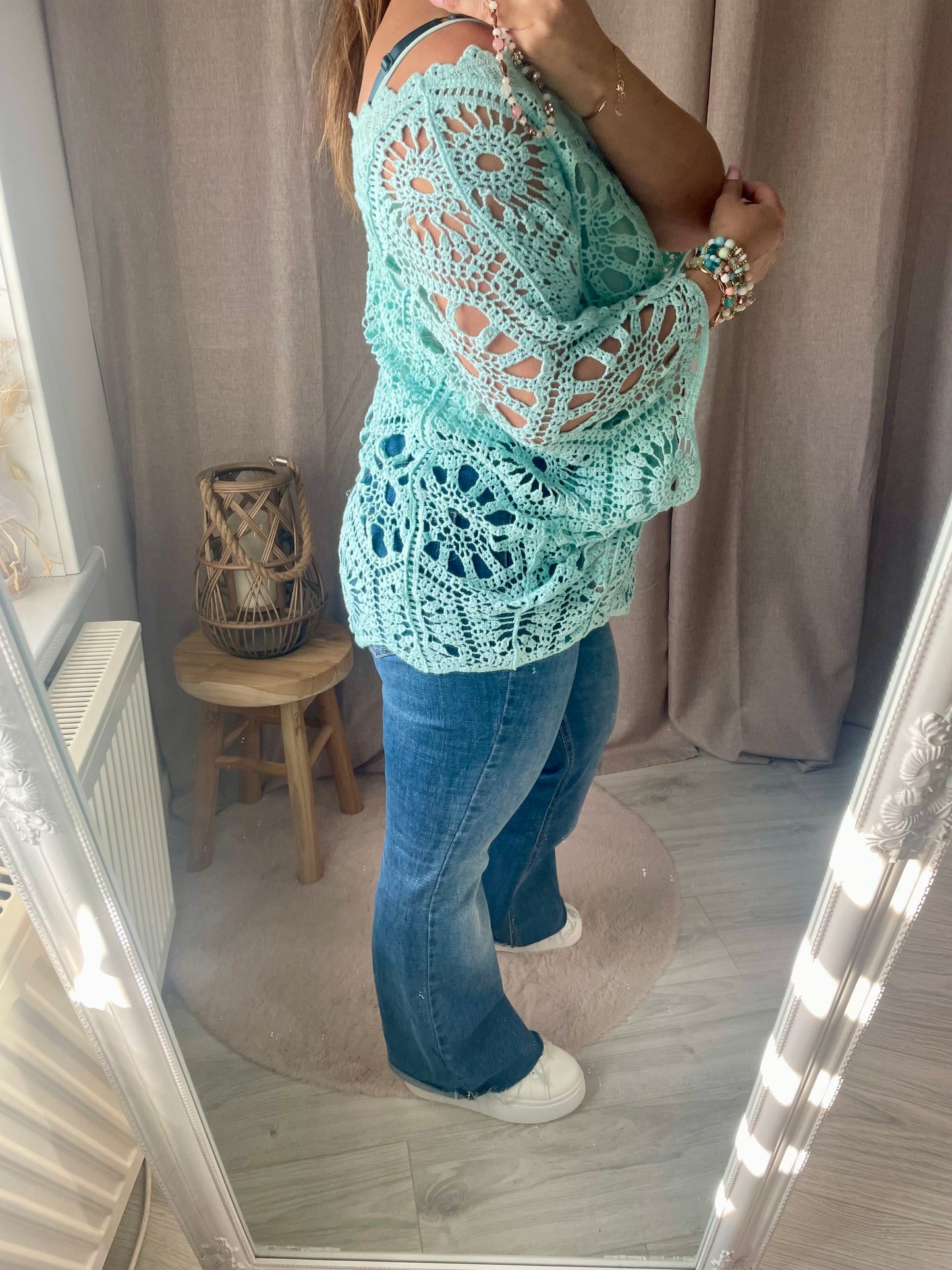 Top ample bohème en crochet vert d’eau Amélia