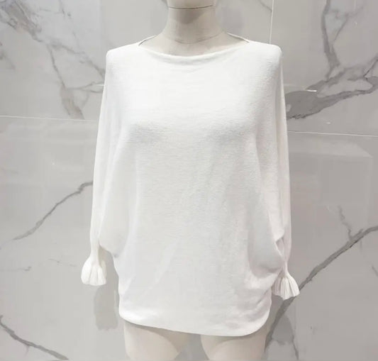 Pull blanc petite maille manches chauve-souris Mya