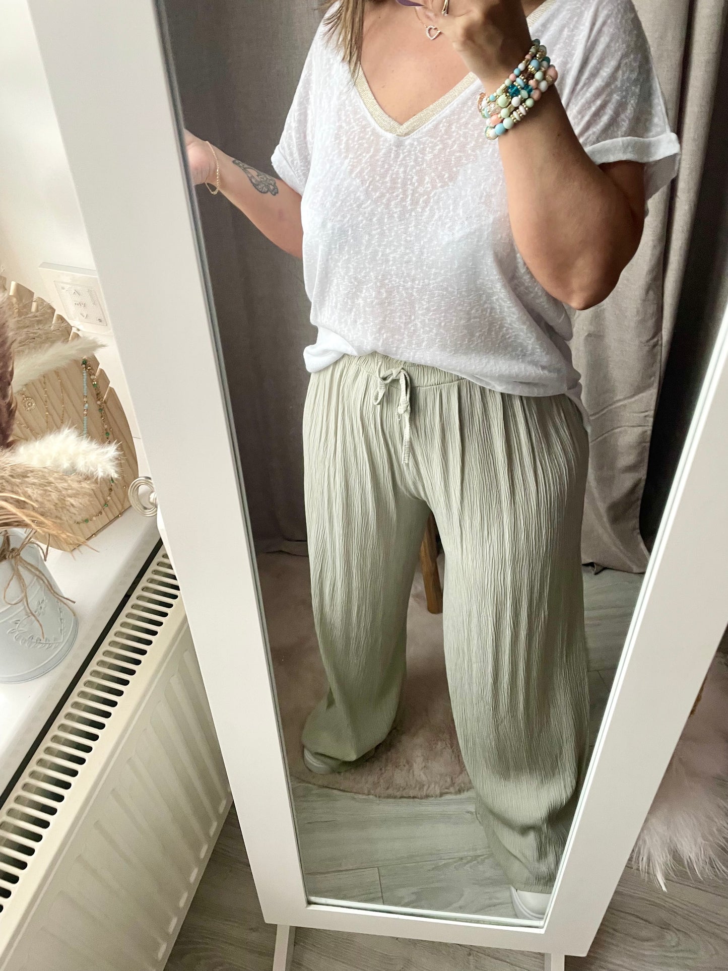 Pantalon très fluide gaze doux beige Emy