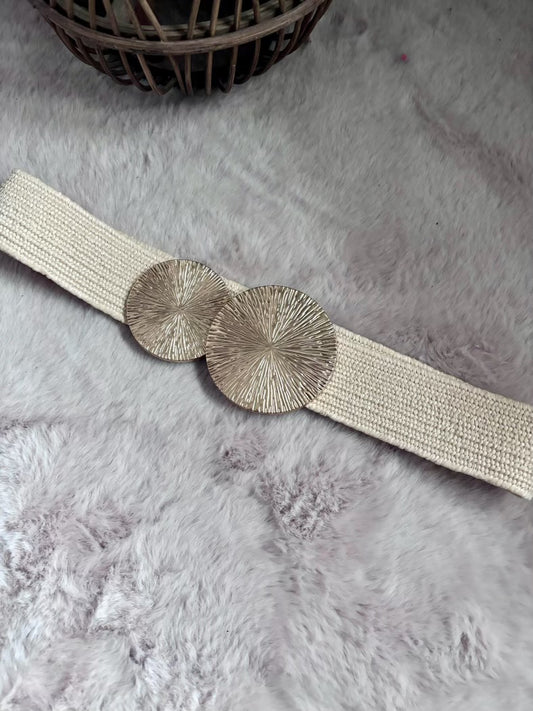 Ceinture beige élastique boucle doré