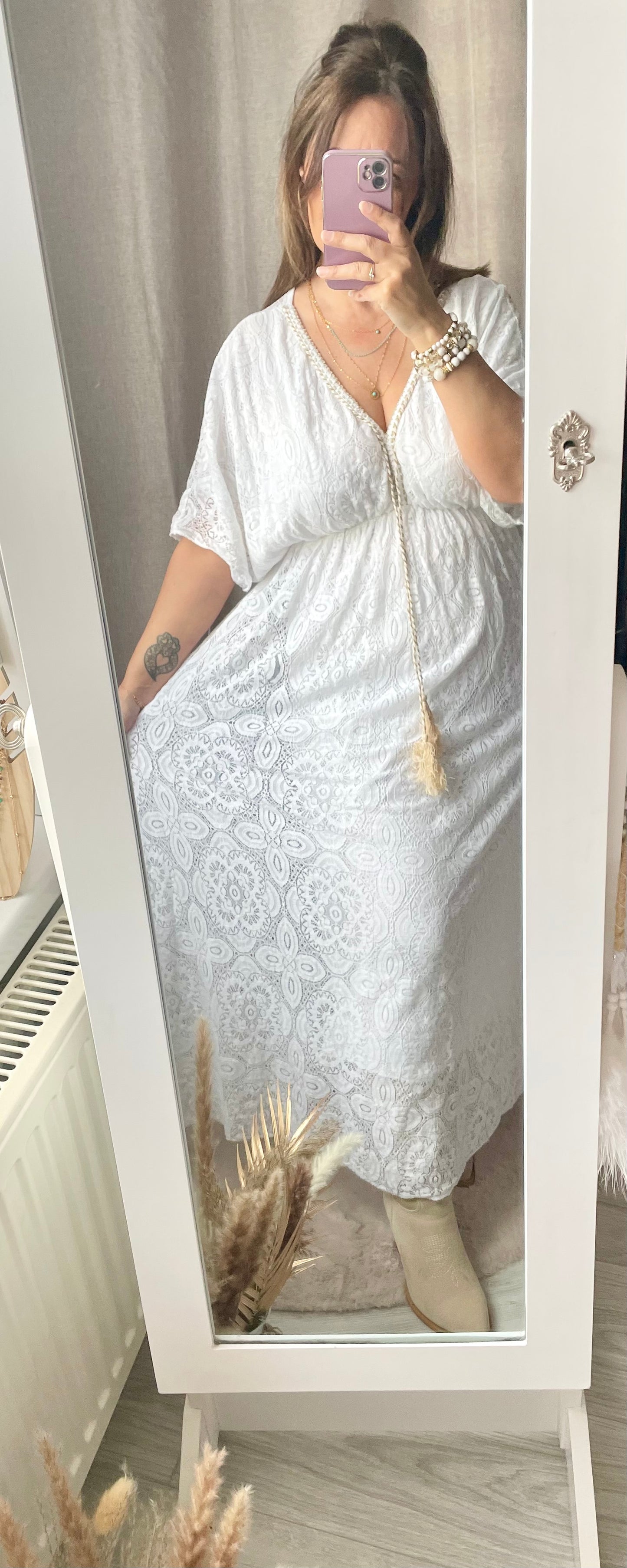 Robe longue en dentelle blanche Assia