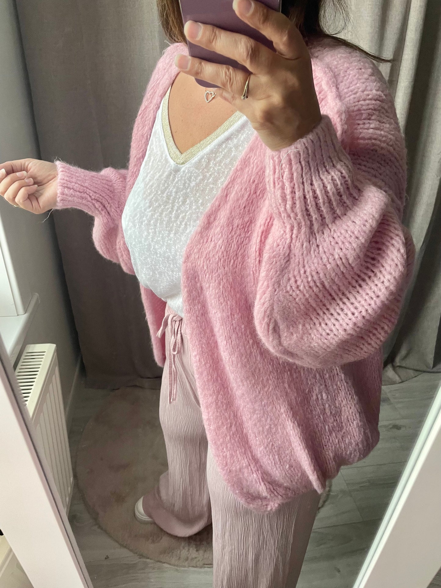 Gilet tout doux en maille couleur rose poudré Lili