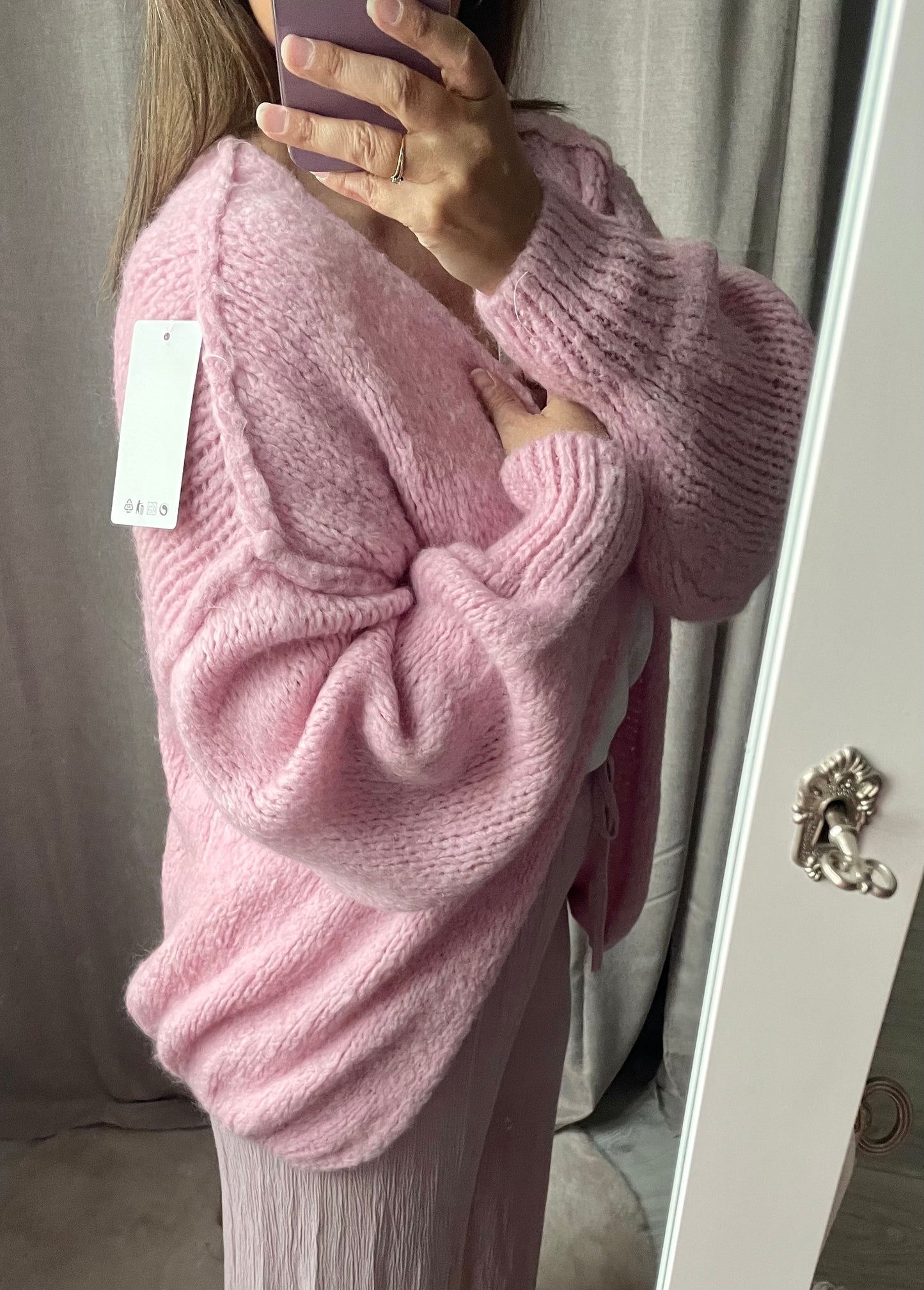 Gilet tout doux en maille couleur rose poudré Lili