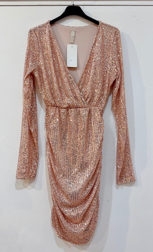 Robe courte à sequins beige