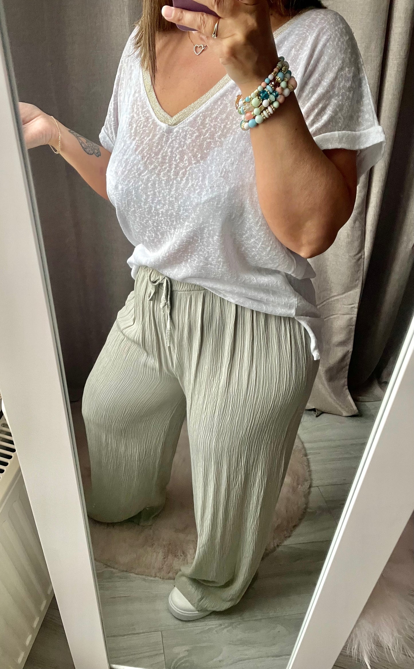 Pantalon très fluide gaze doux beige Emy