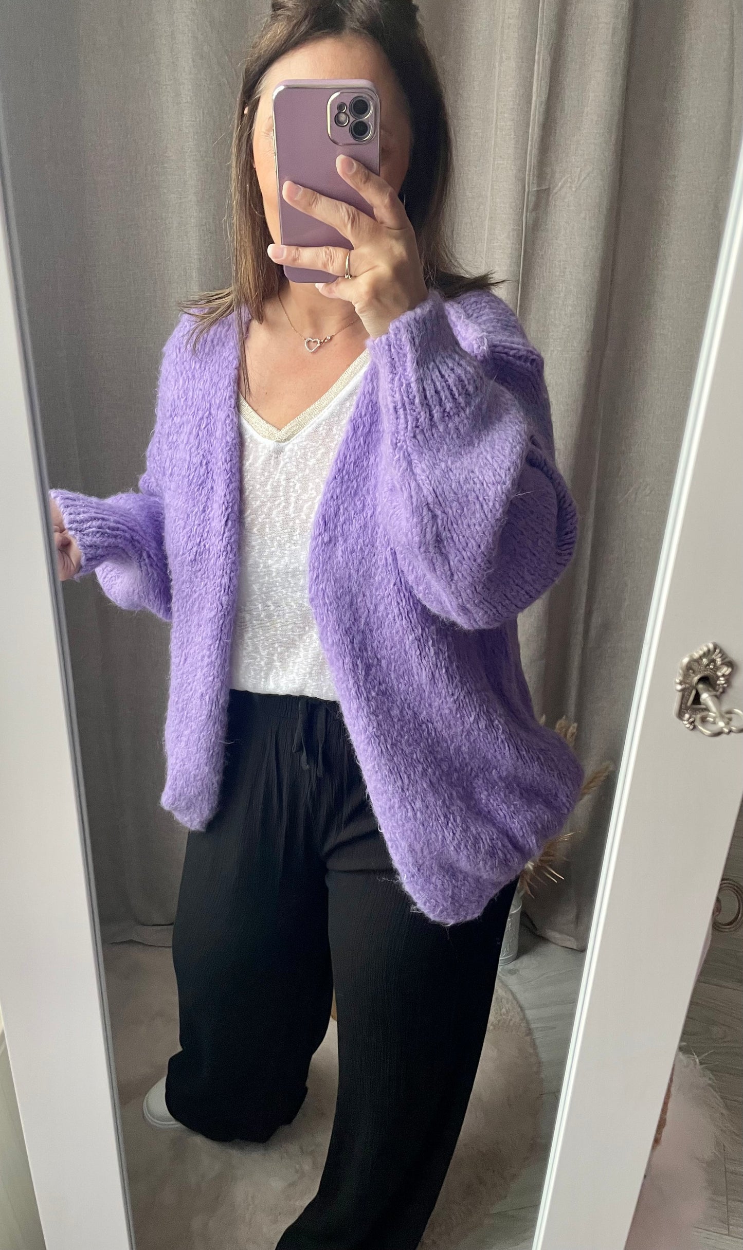 Gilet tout doux en maille couleur Lilas Lili