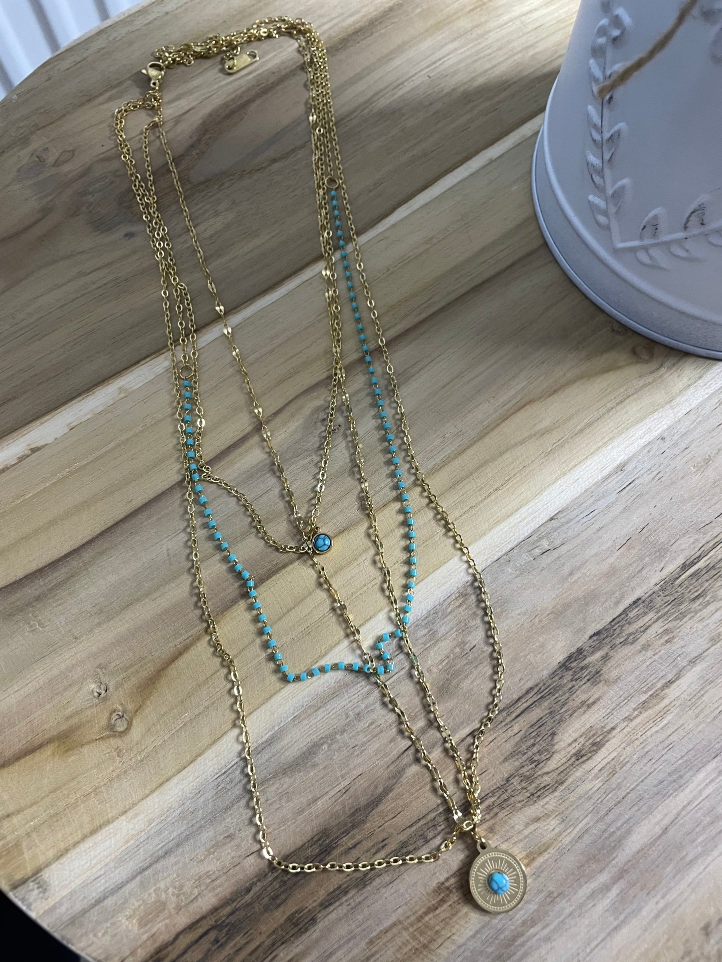 Collier bohème multi rang doré turquoise