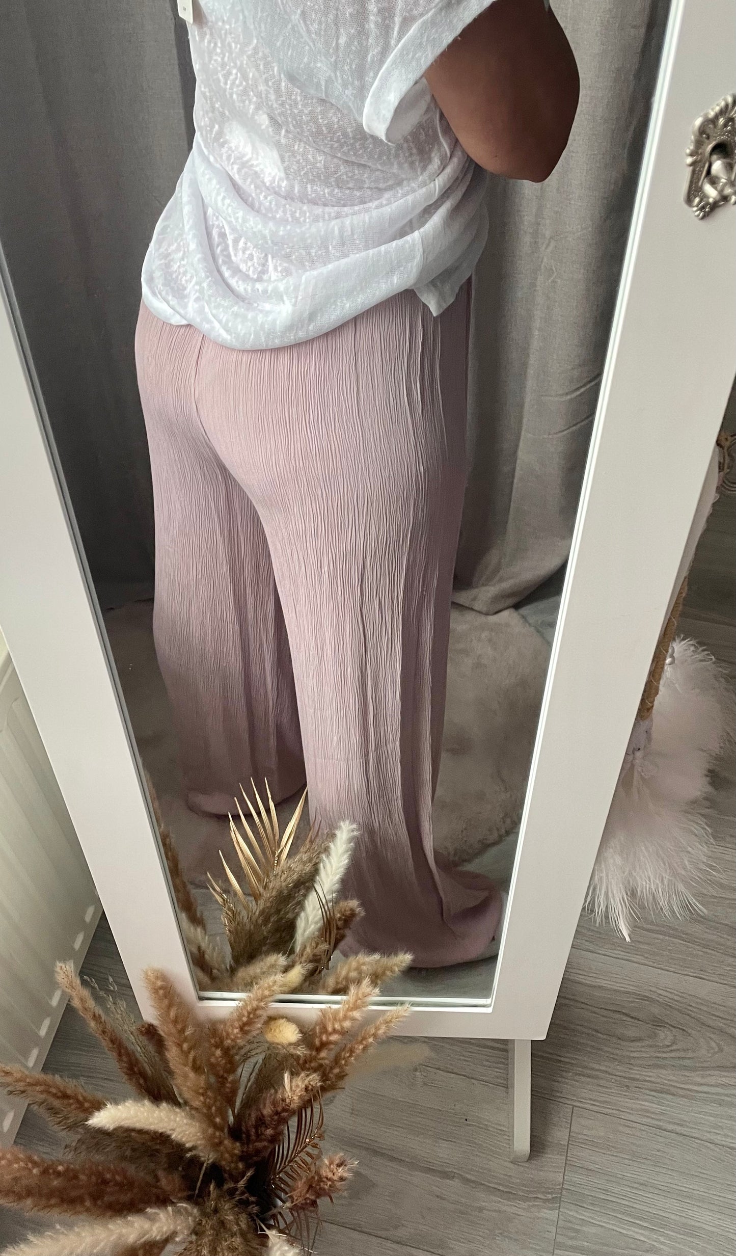 Pantalon très fluide gaze doux rose poudré Emy