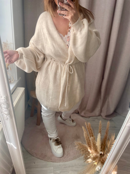 Cardigan mi-long cache cœur beige Lya