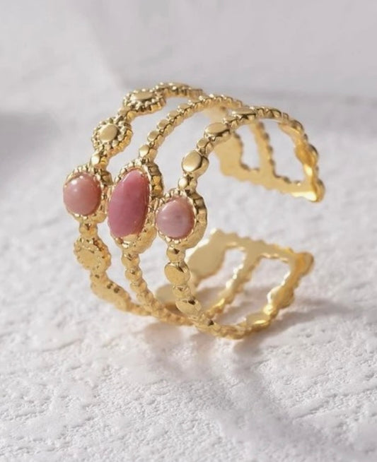 Bague doré pierre rose Céleste