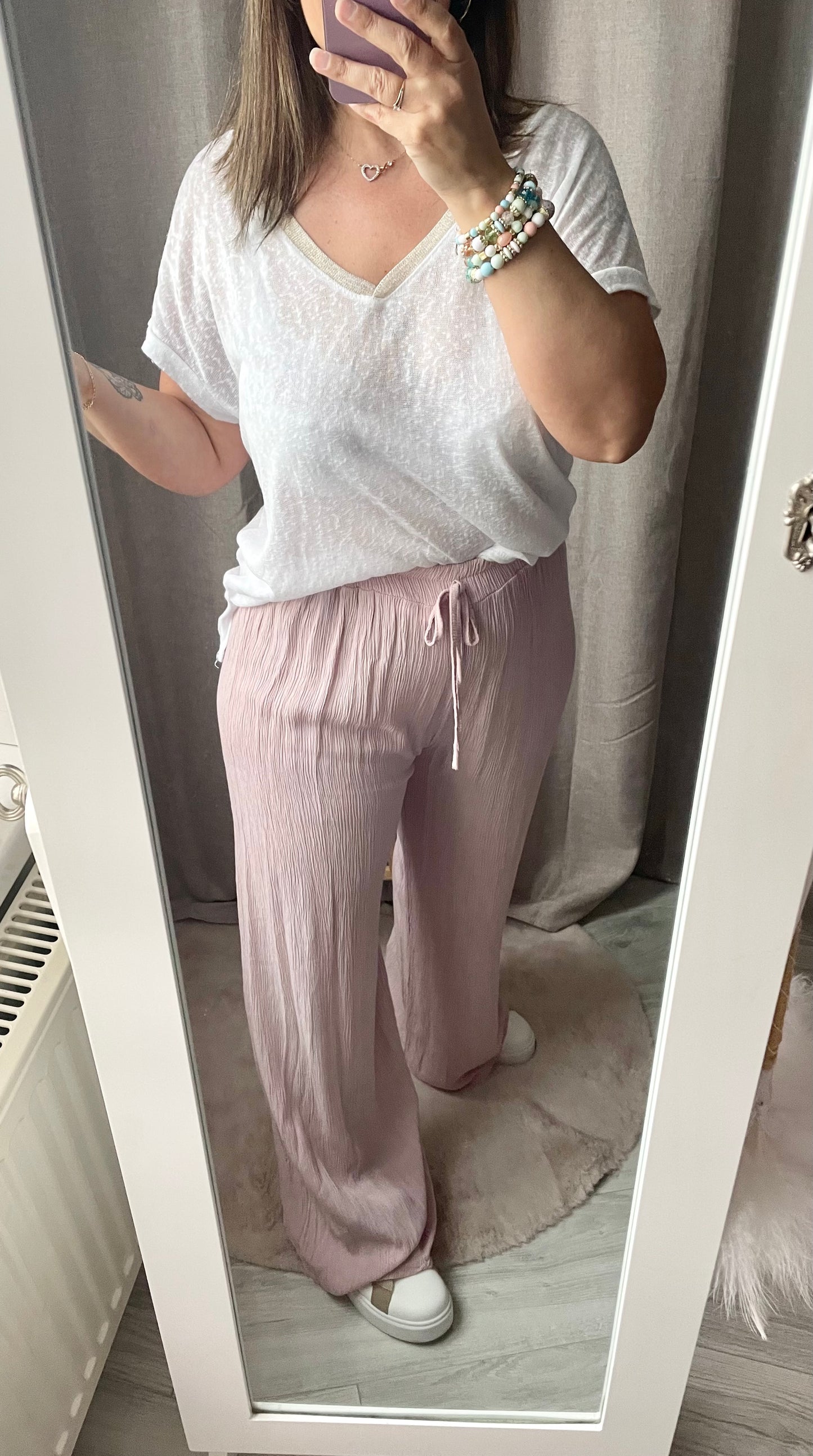 Pantalon très fluide gaze doux rose poudré Emy