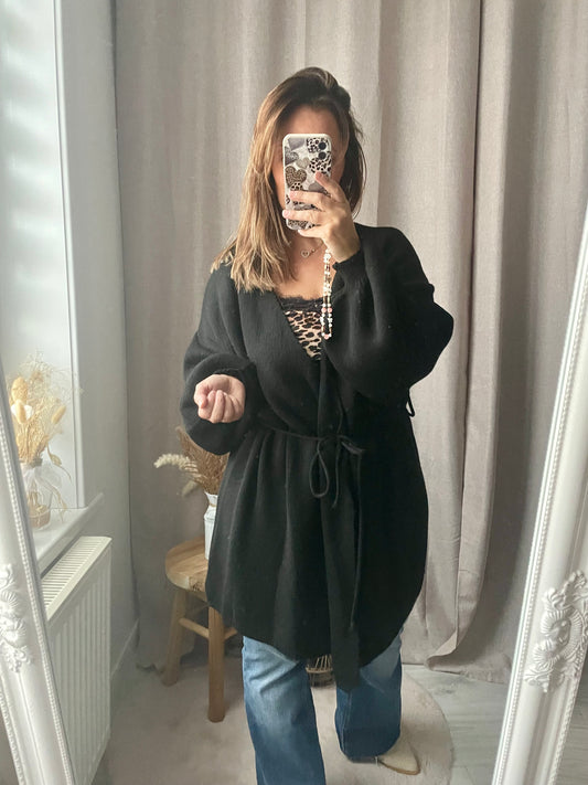 Cardigan mi-long cache cœur noir Lya