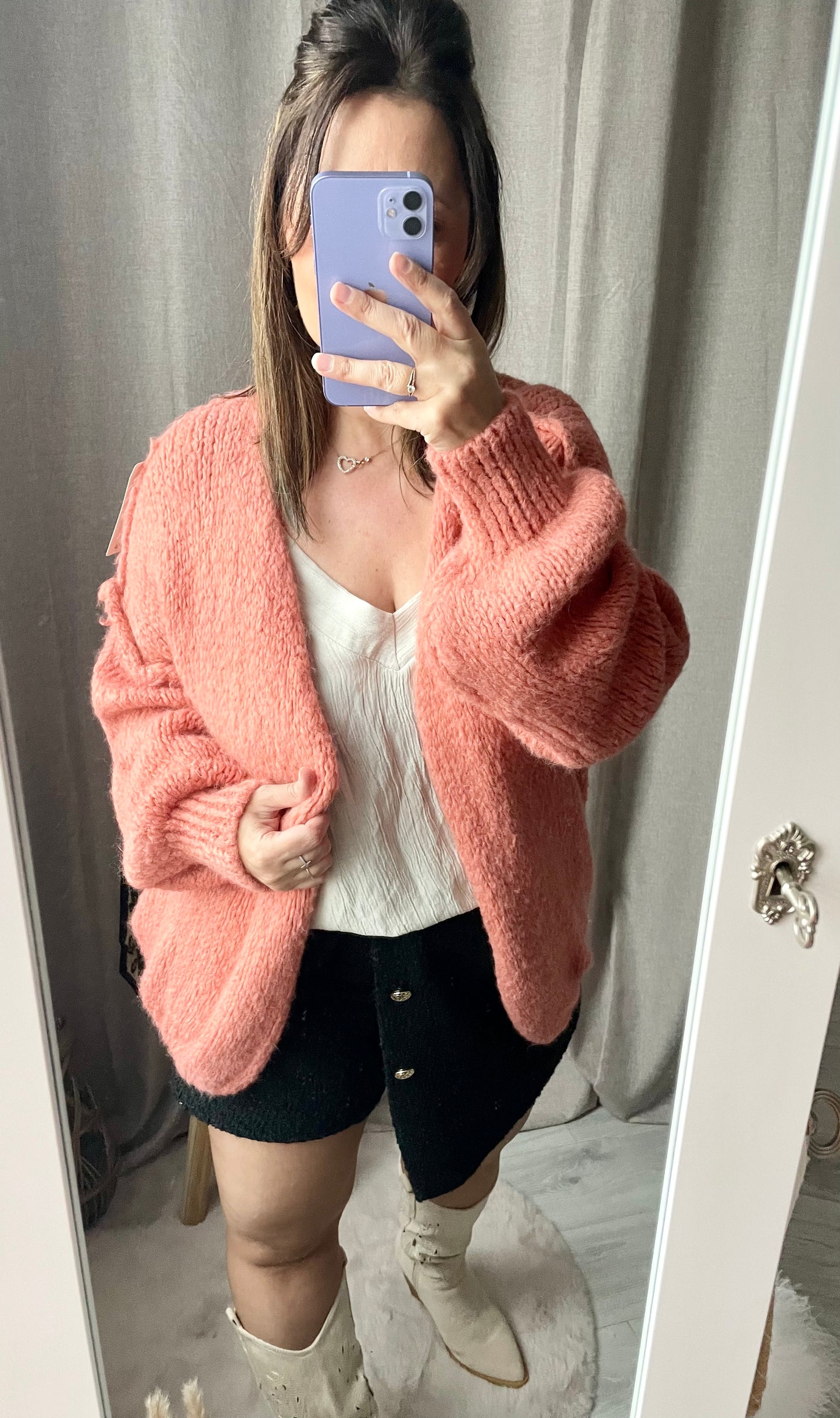 Gilet tout doux en maille couleur Corail Lili