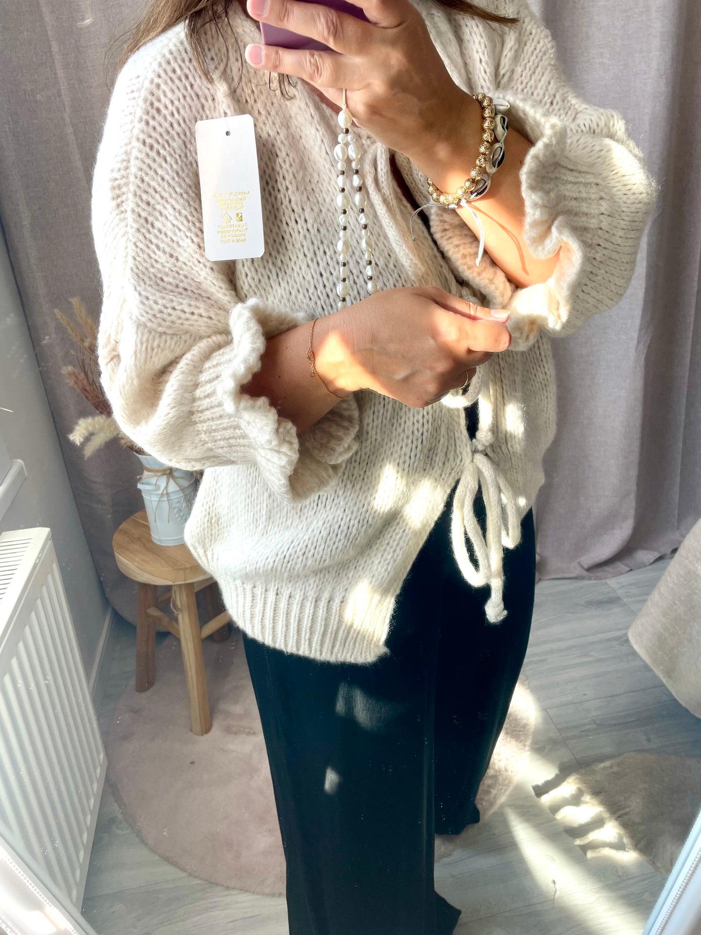 Pull gilet noeud maille douce beige