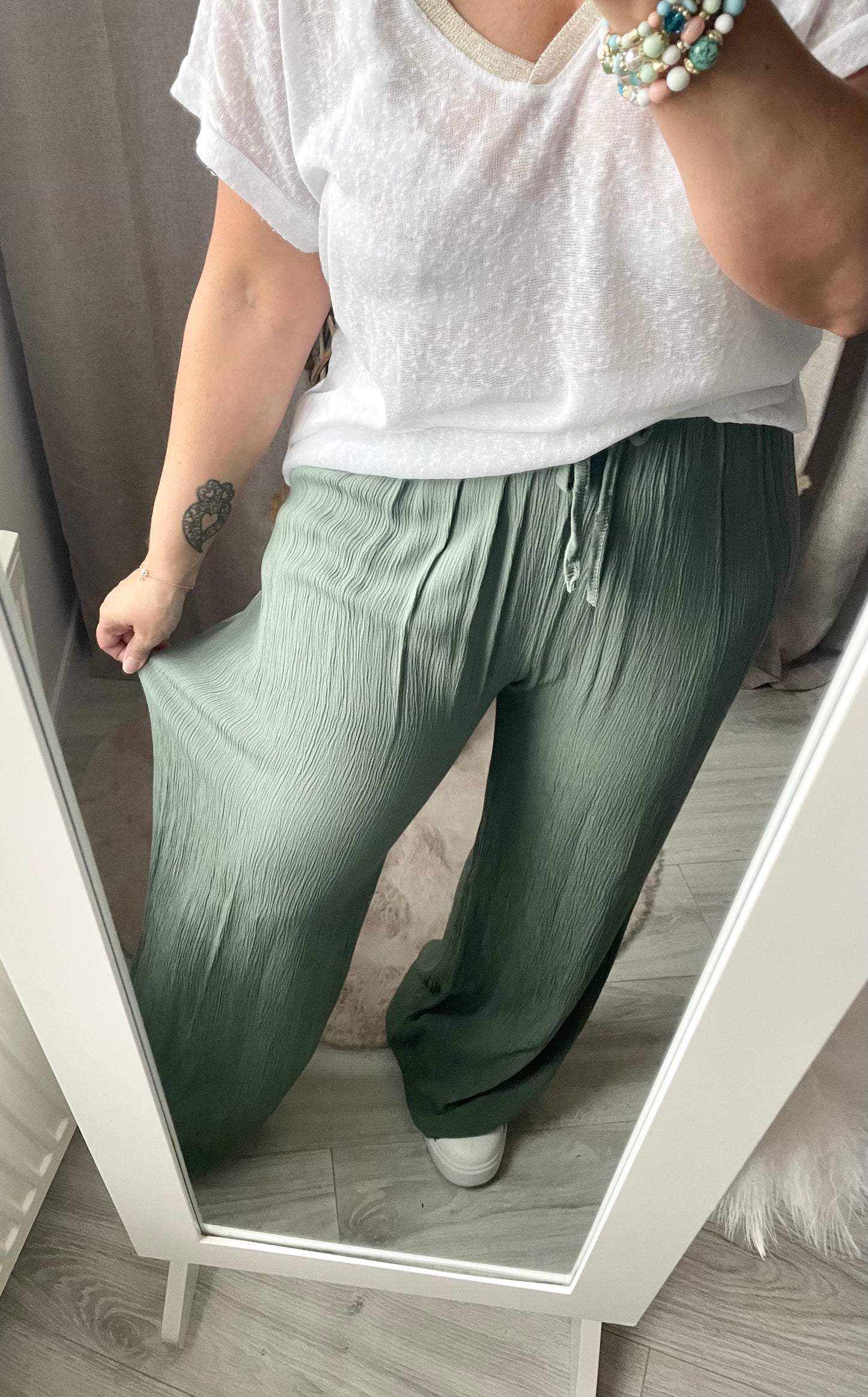 Pantalon très fluide gaze doux kaki Emy