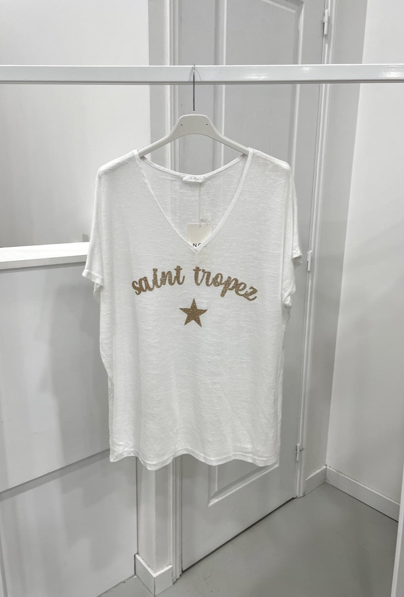 Tee-shirt " Saint-Tropez" blanc Lia